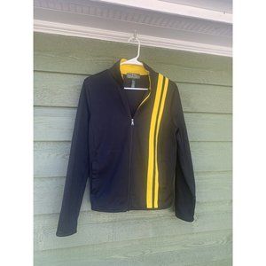 Ralph Lauren L-RL Active Women Black Sport Zip Up Jacket size M Yellow Stripe